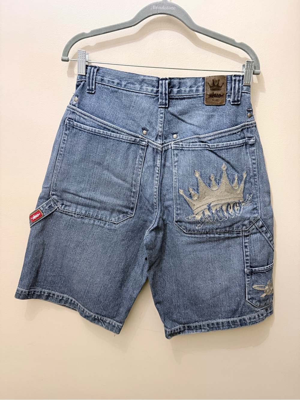 Vintage Y2K Jnco Jean Shorts Jorts Embroidered Crown Pockets Cargo Carpenter 30
